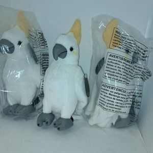 NIB- 3 FAO SCHWARZ NEW 8.5 inch Toy Plush Cockatiels - THREE Included!